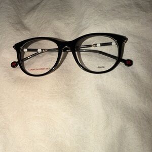 Carolina Herrera Black Round Acetate Eyeglasses